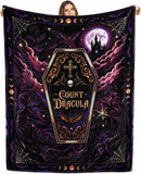 Gothic Vampire Coffin Blanket Purple Halloween Fleece Throw