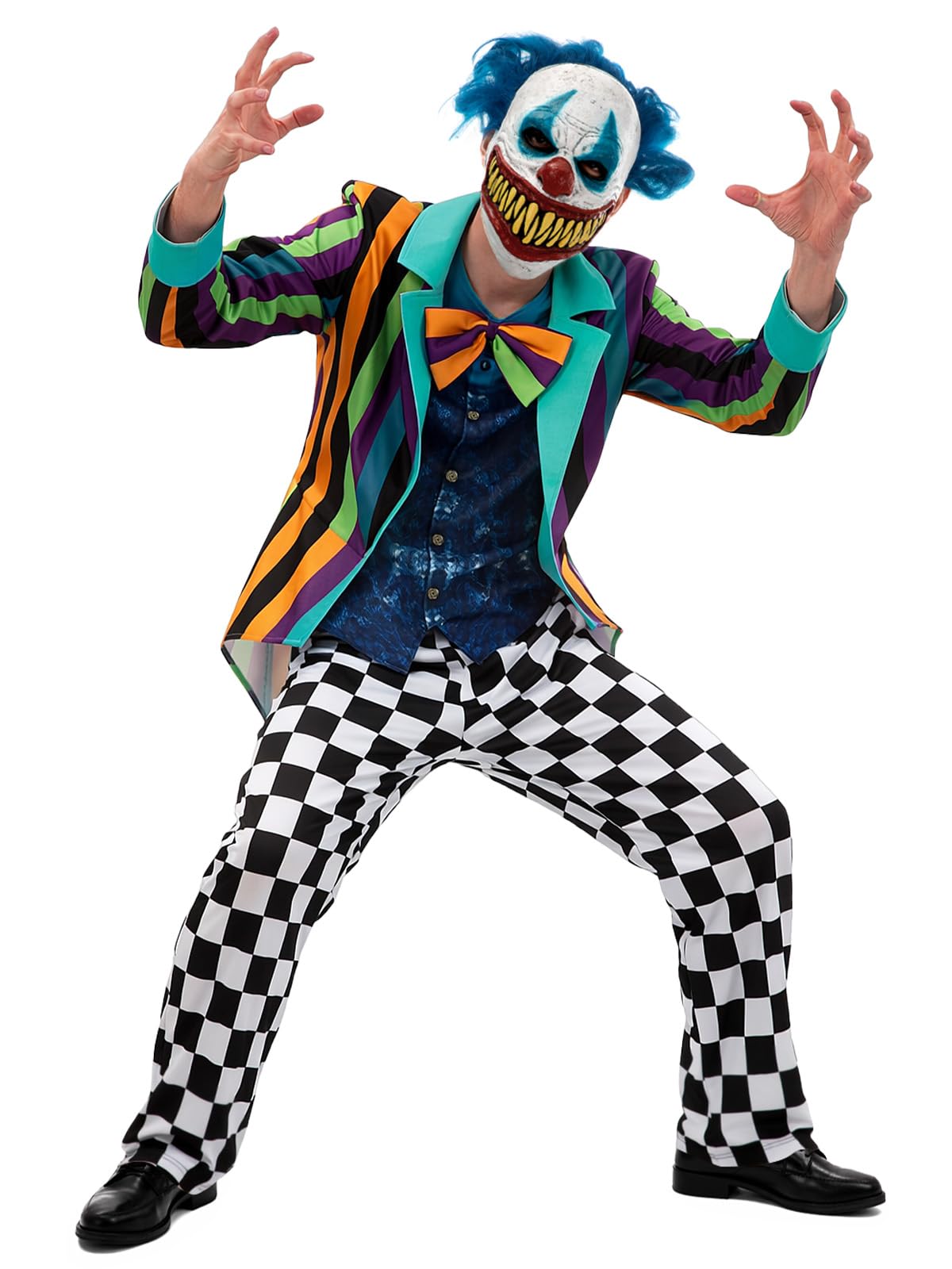 Adult Blue Scary Clown Costume for Men Halloween Horror Cosplay Dress Up Party