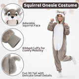 Adult Gray Squirrel Onesie Costume - 3D Hooded Animal One-Piece Pajama for Halloween Men Women