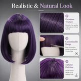 Short Purple Bob Wig with Bangs for Women