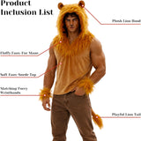 Mens Lion Costume Adult King of the Jungle Costumes With Mane Halloween Animal Cosplay Costumes for Men Women
