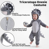 Toddler Dinosaur Costume - 3D Hooded Triceratops Jumpsuit 2-4T