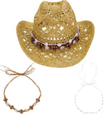 Straw Cowgirl Sun Hat with Bands for Women and Men