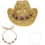 Straw Cowgirl Sun Hat with Bands for Women and Men