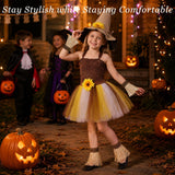 6Pcs Kids Scarecrow Costume Kit Hat Straw Skirt Cuffs