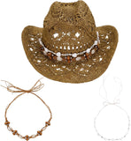Straw Cowgirl Sun Hat with Bands for Women and Men