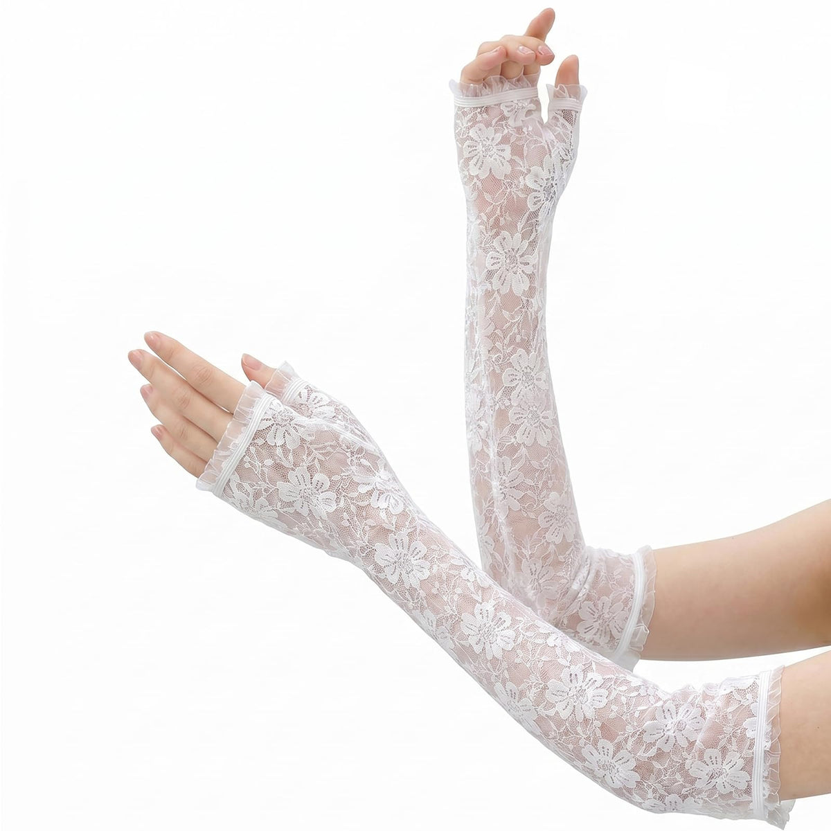 Floral Long Fingerless Lace Gloves for Women
