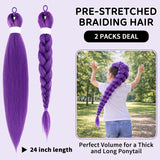 2-Piece 24-Inch Purple Braiding Hair Extensions for Kids