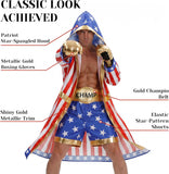 Men's Patriotic Boxing Champion Costume Adult American Flag Boxer Robe Outfit for Halloween Party