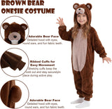 Kids Brown Bear Costume for Girls & Boys - 3D Hooded Animal Jumpsuit for Halloween Party