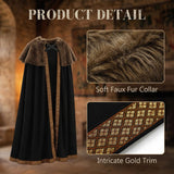 Viking Fur Cloak for Adults, Black Cape with Shoulder Trim