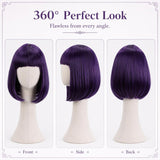 Short Purple Bob Wig with Bangs for Women