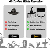 Halloween Black Witch Costume Accessories for Women, Party Dress-Up Outfit