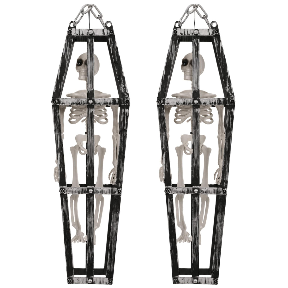 2-Piece Halloween Coffin Cage Skeleton Hanging Decorations