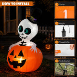 5FT Halloween Inflatable Pumpkin Skeleton LED Yard Decor