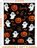 Ghost Blanket, Black Halloween Pumpkin Blankets and Throws
