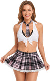 Women 3 PCS Plaid Roleplay Schoolgirl Costume Set