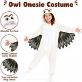 Kids White Owl Costume for Halloween with 3D Hood and Layered Wings
