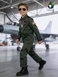 Kids Pilot Costume for Boys, Green Aviator Flight Suit Jumpsuit Halloween Costume with Sunglasses and Dog Tag