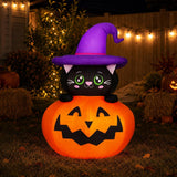 5FT Halloween Inflatable Pumpkin Outdoor Decorations, Blow Up Pumpkins Black Cat with Built-in Bright LEDs, Yard Lawn Garden Party Decor