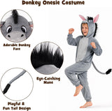 Kids Donkey Costume for Girls & Boys - 3D Hooded Animal Jumpsuit Costume for Halloween Party