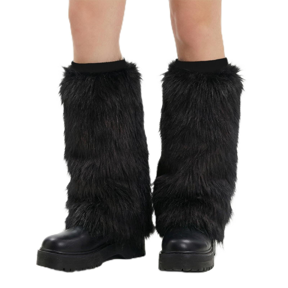 Women’s Furry Leg Warmers, Long Plush Boot Cuffs for Winter, Faux Fur Leg Covers