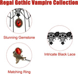 Halloween Costume Accessories Set Gothic Victorian Choker Necklace Bracelet Earrings Set for Women, Black Lace Vampire