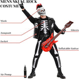 Men's Skeleton Rocker Costume Adult Punk Skull Costume with Accessories for Halloween Cosplay Party