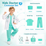 Kids Doctor Costume for Halloween – Medical Scrubs Dress Up Outfit with Lab Coat and Surgical Cap