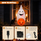 4FT Halloween Inflatable Outdoor Decorations, Blow Up Ghost Pumpkin with Built-in Bright LEDs, Yard Lawn Garden Party Decor