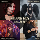 Raven Costume Accessories for Women, Necklace and Earrings Set