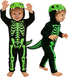 Dinosaur Skeleton Costume for Toddler Boys, Halloween Jumpsuit with Hood and Tail - Dino Hood with Teeth Design