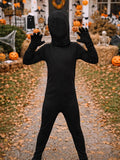 Kids Black Full Body Suit Costume, Boys Girls Faceless Bodysuit Halloween Costume