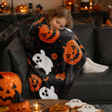 Ghost Blanket, Black Halloween Pumpkin Blankets and Throws