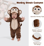 Toddler Brown Monkey Costume for Girls & Boys - 3D Hooded Animal Jumpsuit for Halloween Party