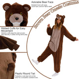 Adult Upgraded Brown Bear Onesie Costume - 3D Hooded Animal One-Piece Pajama for Halloween Men Women