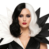 Halloween Black and White Curly Bob Witch Wig for Women