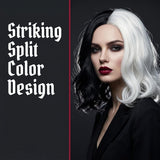 Halloween Black and White Curly Bob Witch Wig for Women