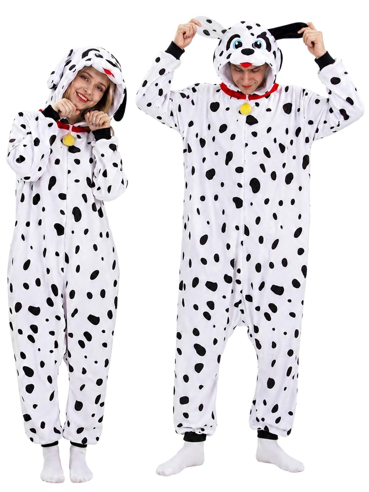 Adult Dalmatian Onesie Costume - 3D Hooded Animal One-Piece Pajama for Halloween Men Women
