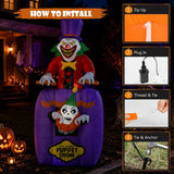 6FT Halloween Inflatable Outdoor Decorations, Blow Up Scary Clown Skeleton with Built-in Bright LEDs, Yard Lawn Garden Party Decor