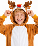 Kids Reindeer Costume for Girls & Boys - 3D Hooded Animal Jumpsuit Costume for Halloween & Christmas Party