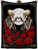 Skull Blanket, Gothic Skeleton Love Heart Fleece Throw Blanket