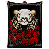 Skull Blanket, Gothic Skeleton Love Heart Fleece Throw Blanket