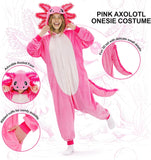Adult Axolotl Onesie Costume - 3D Hooded Animal One-Piece Pajama for Halloween Men Women