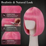Short Pink Bob Wig with Bangs for Women