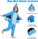 Tropical Blue Bird Costume for Kids - 3D Hooded Animal Jumpsuit for Halloween Party