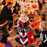 Queen of Hearts Costume Girls, Halloween Costumes for Girls | Girls red black royal dress set with crown headband for toddlers kids party outfits