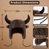 Brown Viking Horned Buffalo Hat, Halloween Costume Trooper Cap