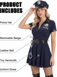 Police Officer Costume for Women, 5 PCS Flirty Navy Blue V-Neck Cop Uniform Dress Set, Halloween Cosplay Outfits