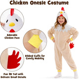 Kids Chicken Costume for Girls & Boys - 3D Hooded Rooster Jumpsuit Costume for Halloween Party
